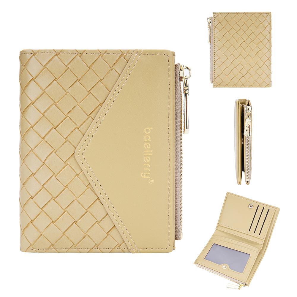 Женский модный короткий тканый кошелек в два раза из искусственной кожи с застежкой-держателем для карт, женский умный кошелек на молнии с несколькими картами