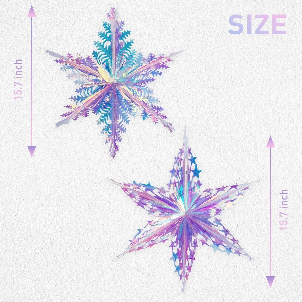 2PCS Large Foil Ceiling Garlands Decorative Honeycomb Snowflake Iridescent Snowflake  Party