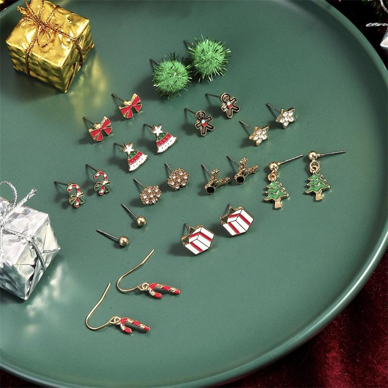 Набор из 24 пар рождественских серег для женщин, маленькие блестящие серьги с цирконом в виде рождественской елки, Санта-Клауса, снежинок, праздничные ювелирные аксессуары в подарок