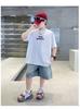 Boys' Trendy Cool Hat Print Short Sleeve Loose Top for Summer 2026 - Medium & Large Sizes