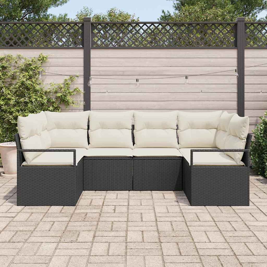 6 Piece Sofa Set with Cushions Black Poly Rattan
