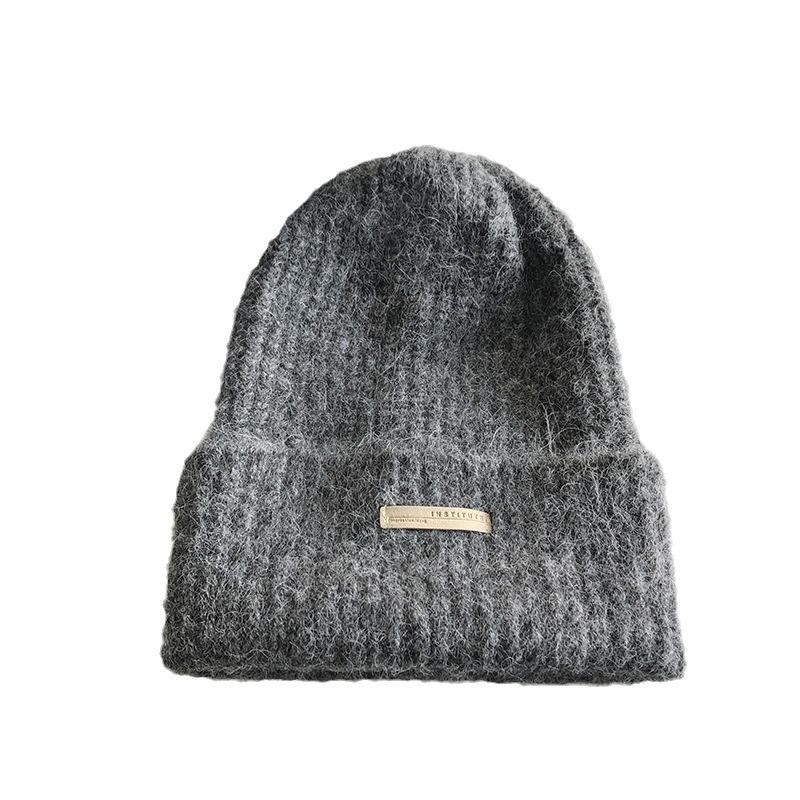 Шапка с большой головой, свободная теплая шерстяная вязаная шерстяная шапка, открывающая лицо, защита маленьких ушей, большая кромка, холодная шапка, начес