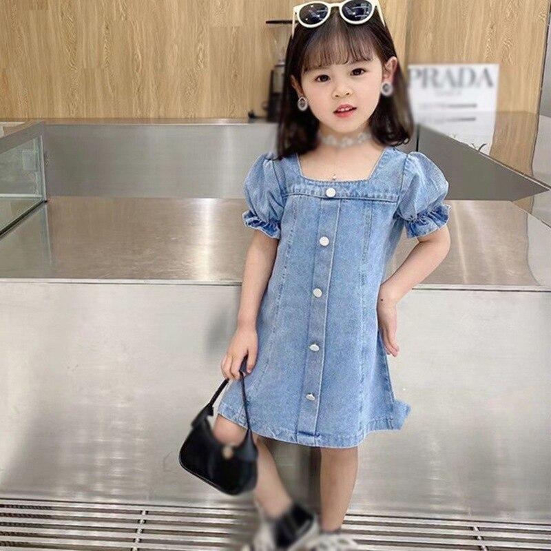 Детское джинсовое платье. Летняя юбка с квадратным вырезом для девочек. Детская юбка.