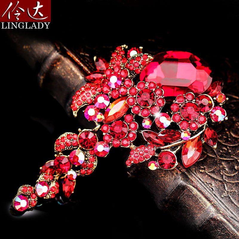 Linglady European and American Retro Artificial Crystal Clothes Corner Buckle Brooch
