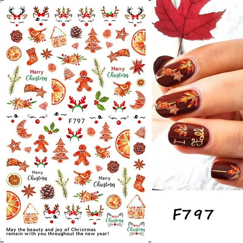 Nail Art Stickers Autumn Thanksgiving Maple Leaf Harvest Mushroom Hazelnut Honey Yellow Leaf Nail Stickers