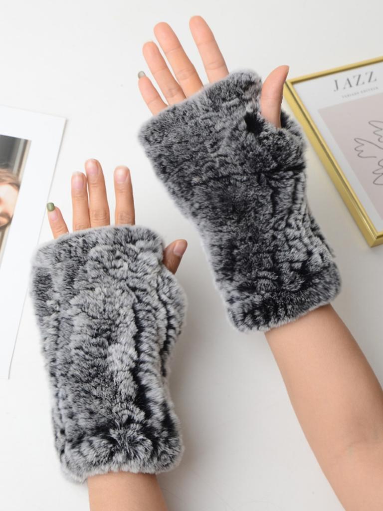 Новые женские вязаные варежки из 100% натурального меха кролика рекс, зимние теплые женские перчатки без пальцев из натурального меха, вязаные меховые варежки ручной работы