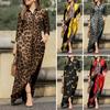 Lady Dress Dress Lapel Long Sleeve Pocket Plus Size Single Breasted Maxi Dress Sexy Leopard Geometric Patchwork Print Dress