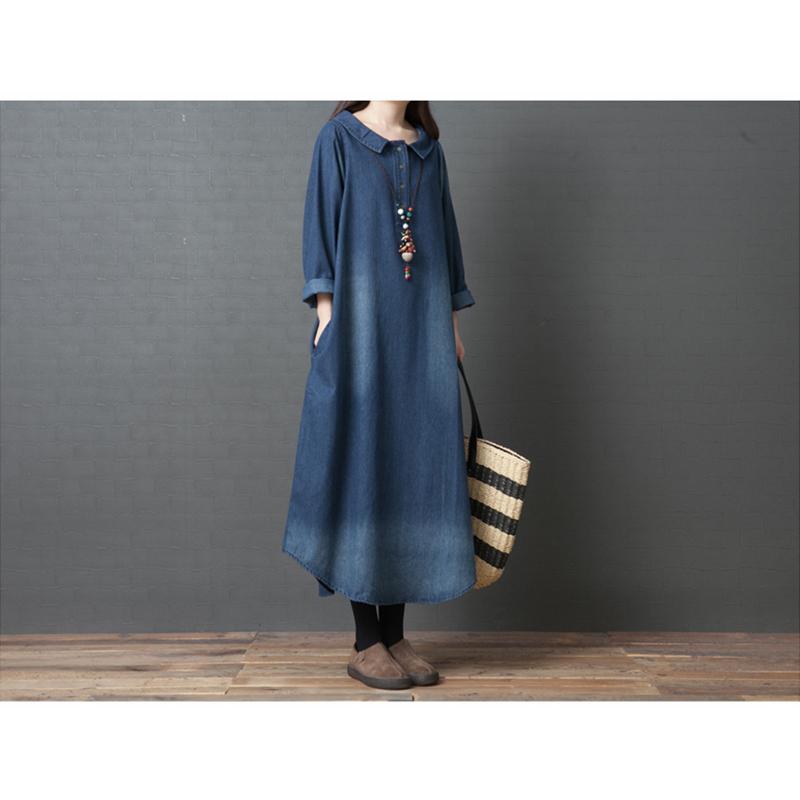 Plus Size Denim Shirt Dress - Oversized Women's Tunic Stretch Comfort Workwear To Weekend