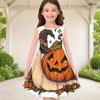 Little Girls Round Neck Sleeveless Printed A Line Flared Hem Dress Cute Bear Pumpkin Pattern