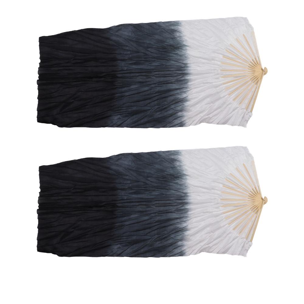1 Pair Faux Silk Veil Dance Fans Hand Made Long Dance Fans Beautiful Belly Dance Fans Stage Shows