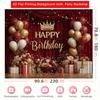 2D Burgundy Gold Happy Birthday Banner, Luxury Crown Party Decor Backdrop