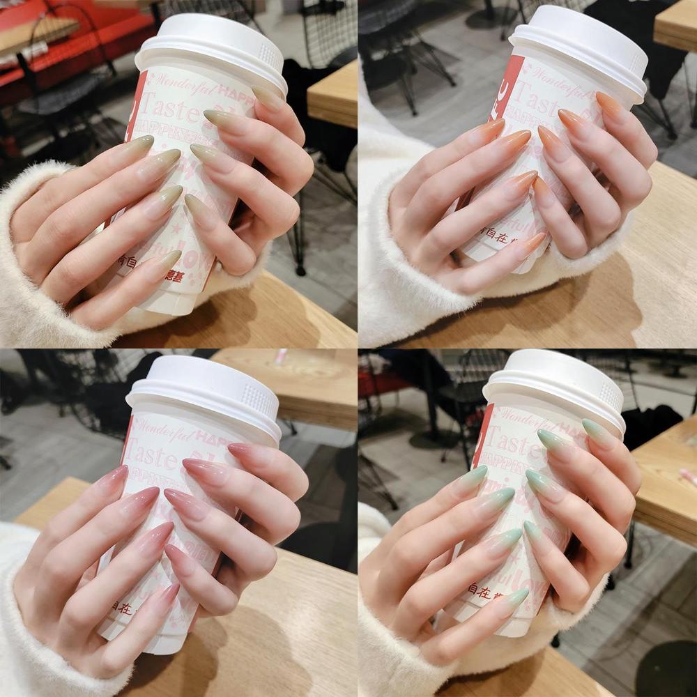 24 шт./коробка Женская мода Маникюрный инструмент Полное покрытие Носимые Накладные ногти Кончики ногтей Стилет Накладные ногти