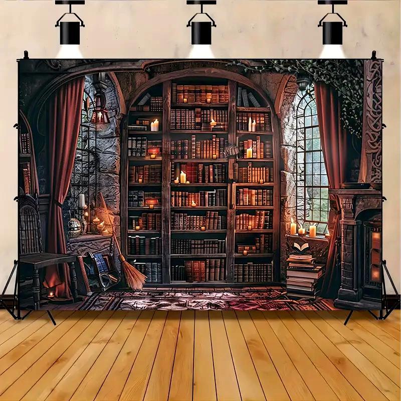 2D плоский 1 шт. Фон Secret Magic library из полиэстера - загадочные магические элементы, подходящие для домашнего декора