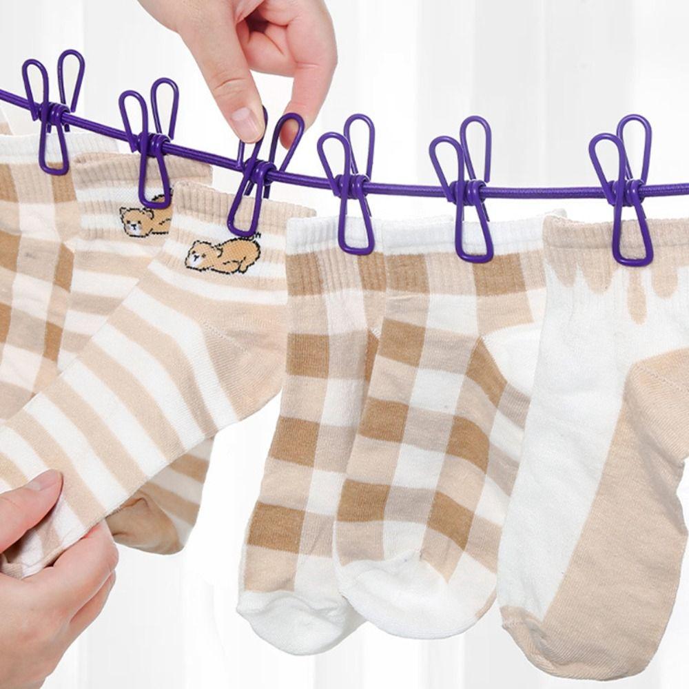 with 12 Clips Clothesline Colorful Drying Elastic Rope Multi-functional Travel Clothesline Outdoor