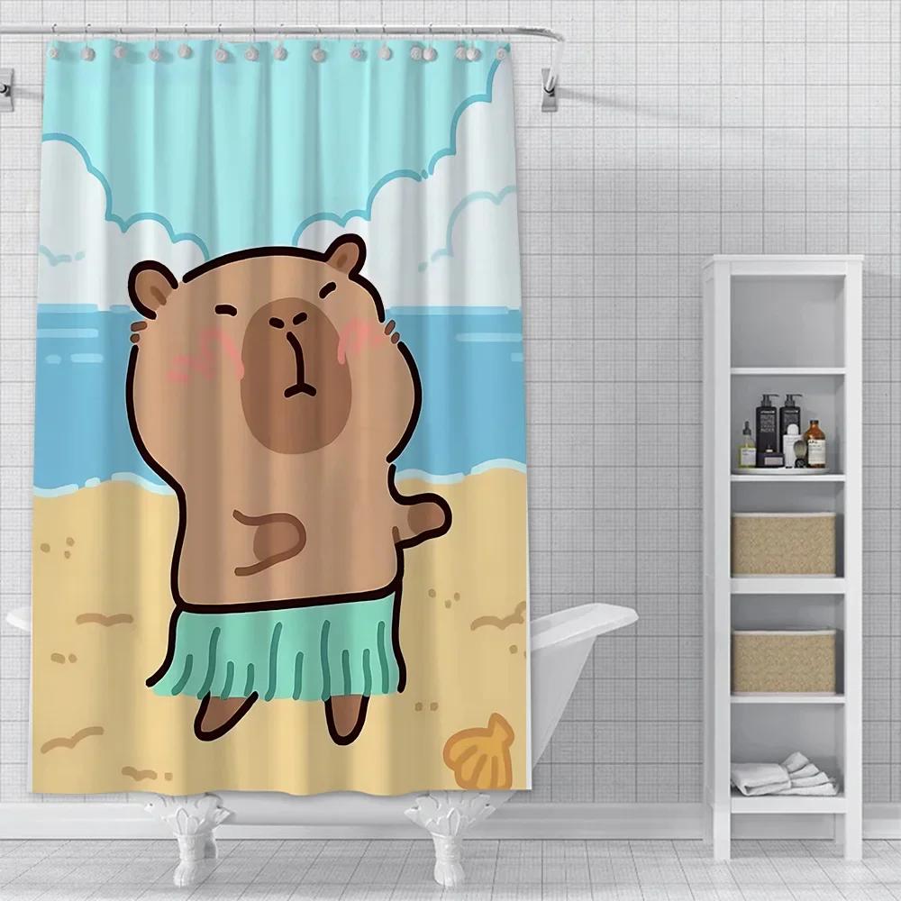 Шторка для душа водонепроницаемая полиэстер краска цветная для ванной Kawaii Капибары домашний декор ванной с крючками