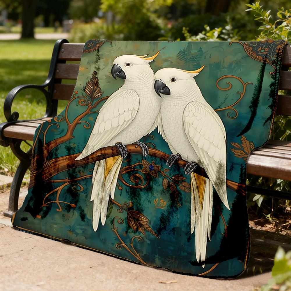 1pc Cockatoo Artwork Outdoor Soft Polyester Flannel Throw Blanket Versatile for All Seasons , Soft , Cozy , Warm All Season Quilted Throw ,