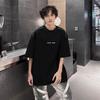 Мужская черная футболка Streetwear Стиль Короткий рукав Принт с буквами Повседневная Свободный крой Верх