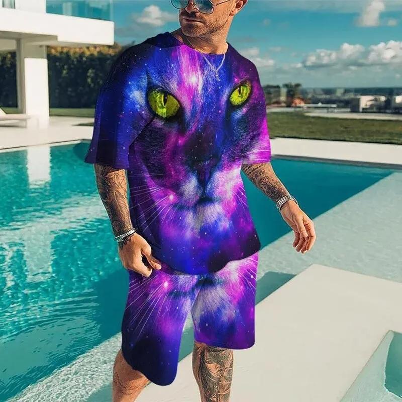 Мужская крутая футболка с принтом льва и тигра, комплект из футболки и шорт в стиле кэжуал, летняя новая модная уличная одежда высокого качества