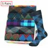 5pairs Mens Cotton Dress Black Argyle Pattern Crew Funny Socks for Men Gifts