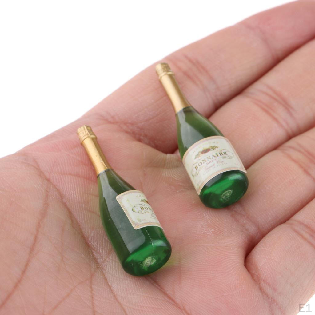 2pcs Dollhouse Miniatures 1:12 Scale Champagne Bottles Doll Kitchen Dinner Room Decorations