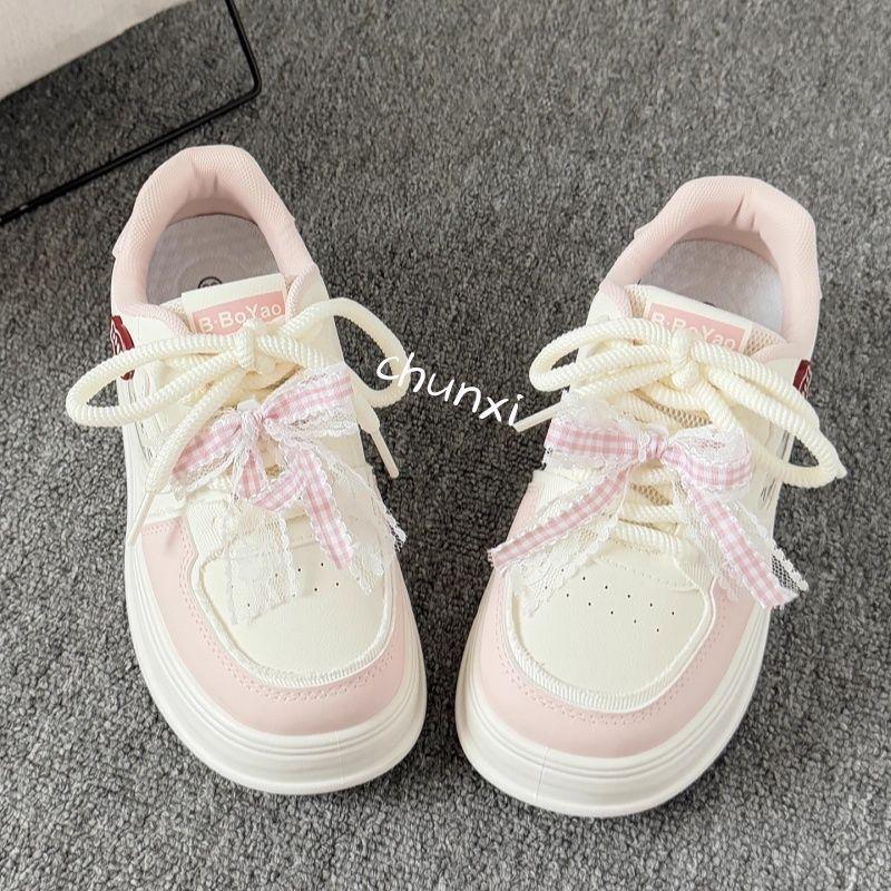 Детские спортивные туфли-хлебцы на толстой подошве с бантом, легкие и универсальные повседневные туфли