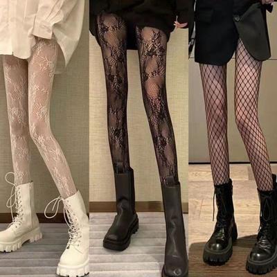 Готические сетчатые чулки, черные колготки, женские сексуальные нейлоновые прозрачные колготки, Лолита, ажурные цветочные кружевные колготки, косплей, большие размеры