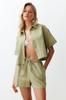 Women's Fashion Green Woven Linen Look Shirt Shorts Set