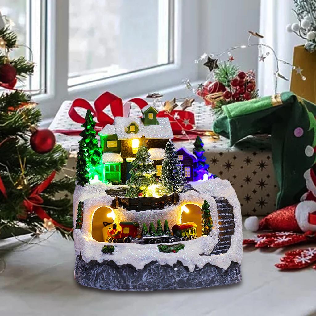 Festival Holiday Decoration Resin Christmas Village House Snow Tree Scene Lights for Living Room Restaurant Collection