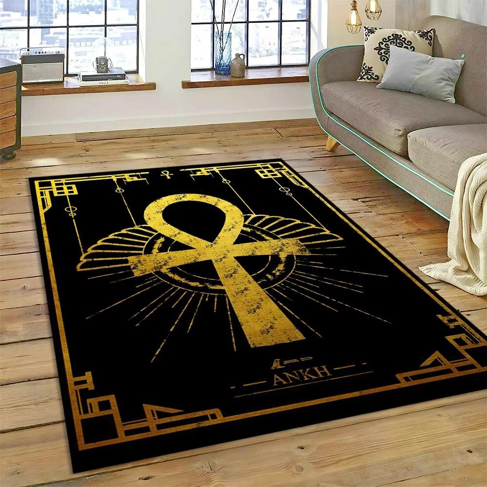 Ancient Egyptian Ankh Totem Print Large Carpet Washable Anti Slip Floor Rug for Living Room Bedroom Home Decor