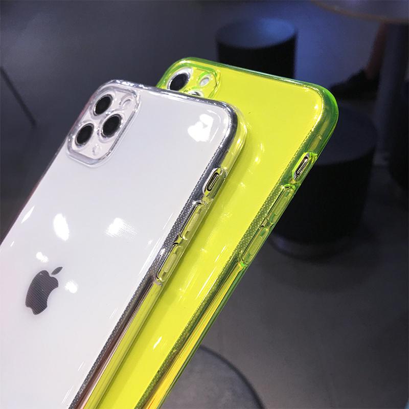 Неоновый флуоресцентный однотонный чехол для телефона для Apple iphone 17 16 15 13 12 11 Pro MAX 14 X XR XS 8 7 Plus Мягкий IMD чехол Прозрачная задняя крышка телефона