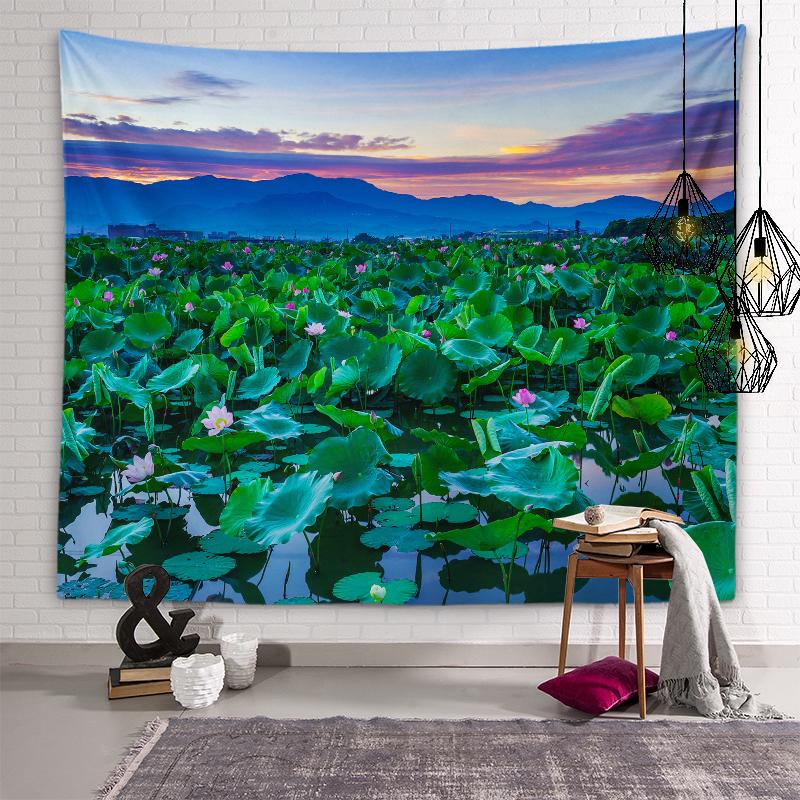 Sunset Flower Field View Tapestry Lotus Lavender Rose Flower Wall Art Tapestry Bedroom Dorm Room Aesthetics Home Decor