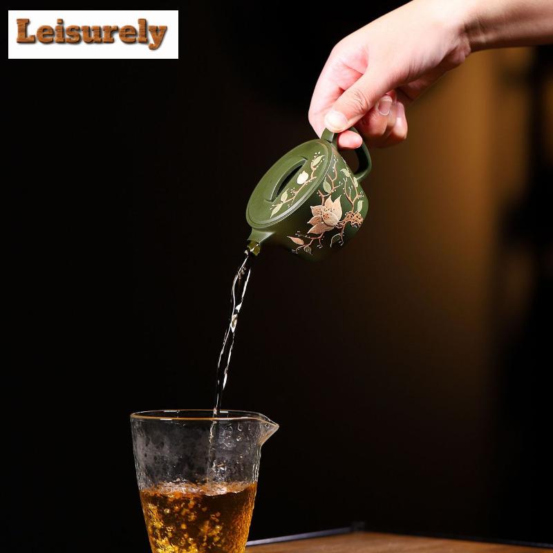 100 мл изысканные чайники из фиолетовой глины Исин, ручная работа, цветной рисунок, большой калибр, чайник из сырой руды, зеленый глиняный чайник, чайный набор «Цзыша»