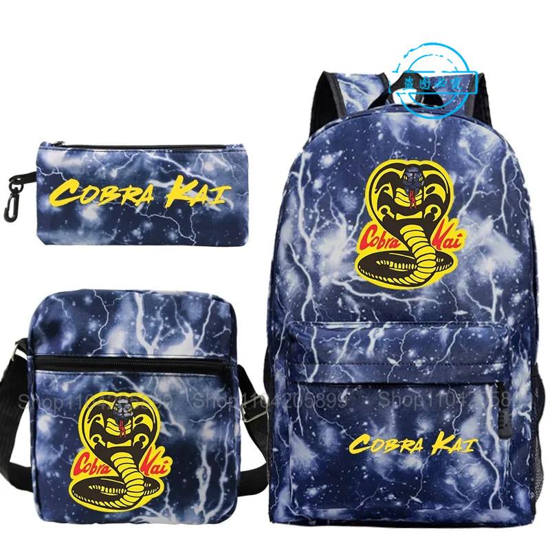 3 шт. Рюкзаки Cobra Kai Аниме Мочила Девочки Мальчики Подарок Студент Подросток Школьные Сумки Унисекс Дорожная Сумка Сумка Через Плечо Пенал
