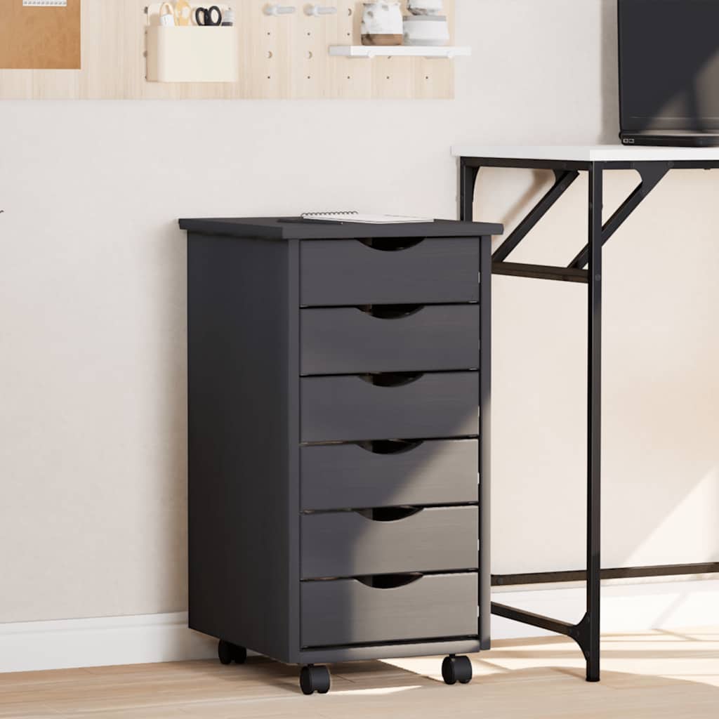 MOSS Mobile Drawer Cabinet in Grey Solid Pine Wood