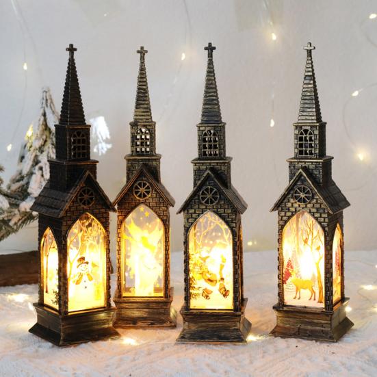 Christmas Glowing House Light Vintage Battery Operated Home Desktop Decoration Flameless Electronic Candle Lamp Night Light Party Supplies Gift