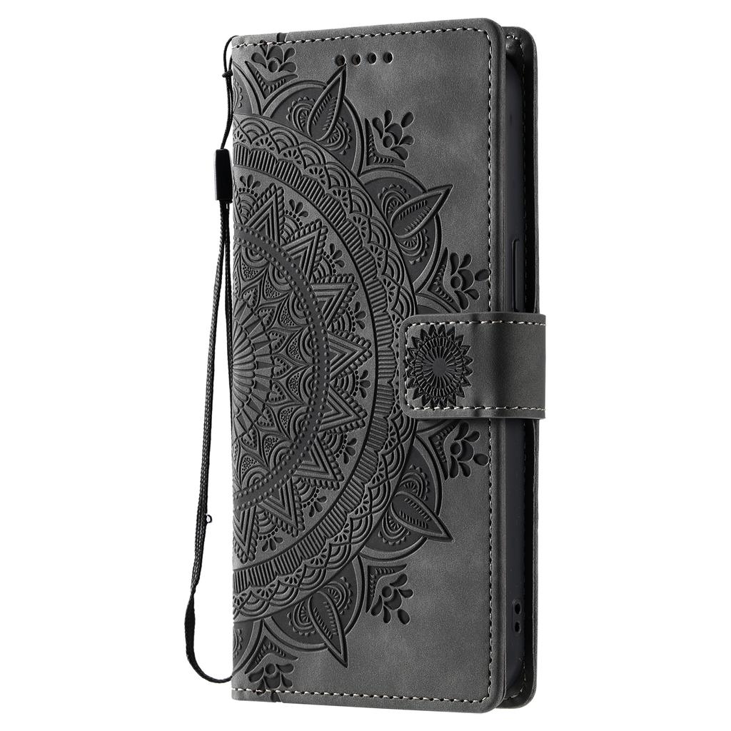Style 018 For iPhone 16 Case Imprinted Totem Skin Feel Wallet Leather Phone Cover - Grey