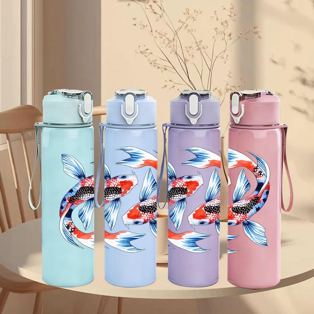 1PC Koi Fish Oriental Water Art Print 750ml Color Plastic Sports Water Bottle Leakproof Flip Straw Lid Suitable for Sports Office Home Use