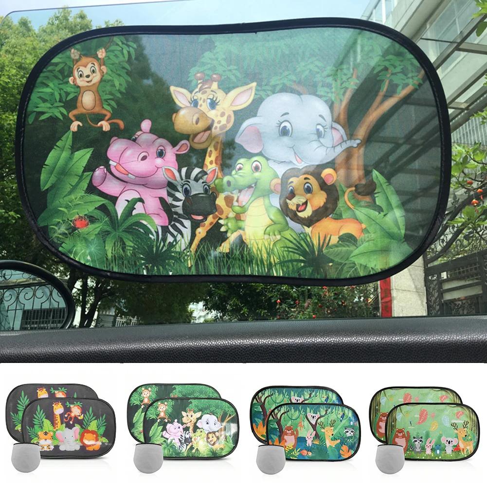 2Pcs Cartoon Car SunShade PVC Side Window Adsorption SunShade Cover Rear Side Auto Window Sunvisor Mesh For Children Adults