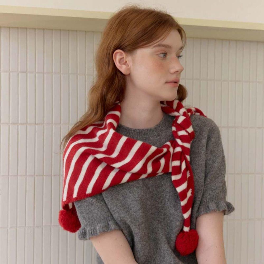Keep Warm Knitted Triangular Scarf Windproof Winter Stripes Scarf Cute Shawl Hat Autumn Winter