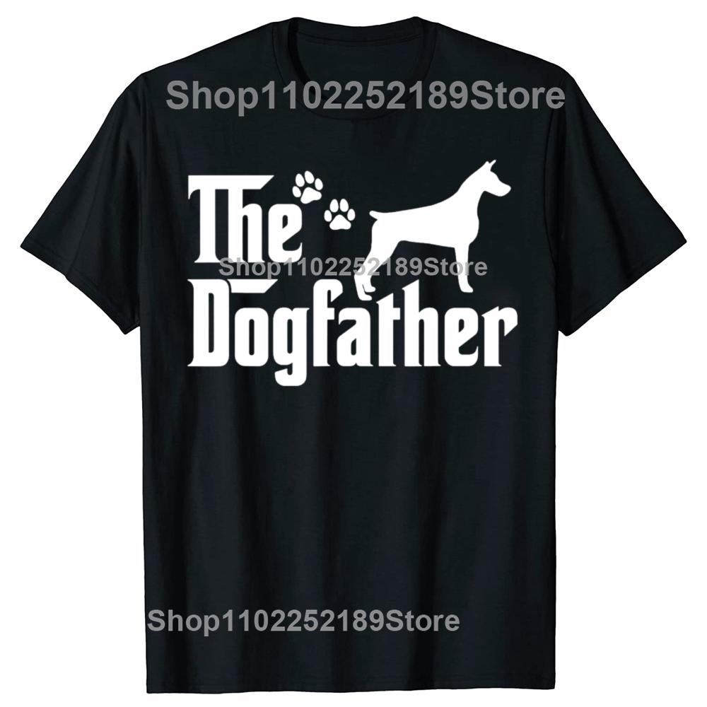 Забавные футболки The Dogfather на День отца Папа Собака Доберман Мужская Женская Мода Повседневная Футболка 100% Хлопок Свободная Футболка Оверсайз