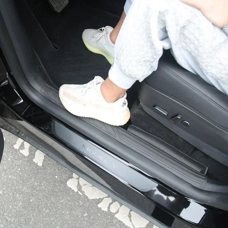 Накладка на порог двери для Tesla Model Y, накладка на порог багажника, накладка на педаль приветствия, наклейка из АБС-пластика, боковые крылья, ТПЭ коврики, автомобильные аксессуары