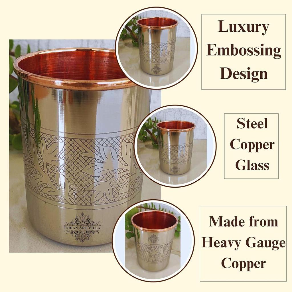 Steel and Copper Glass Tumbler, Drinkware, 250 ML Each, Set of 4
