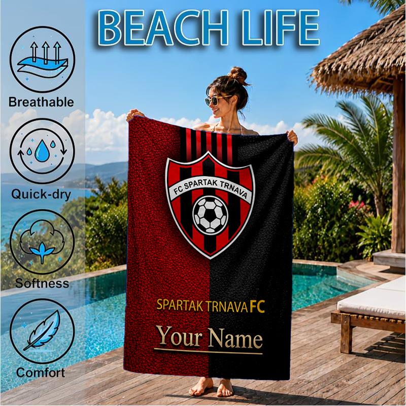 Custom Name Beach Towel FC Spartak Trnava Soft and Quick-drying Beach Towel, Suitable for Travel, Swimming Pool, Gym, Yoga, Gifts