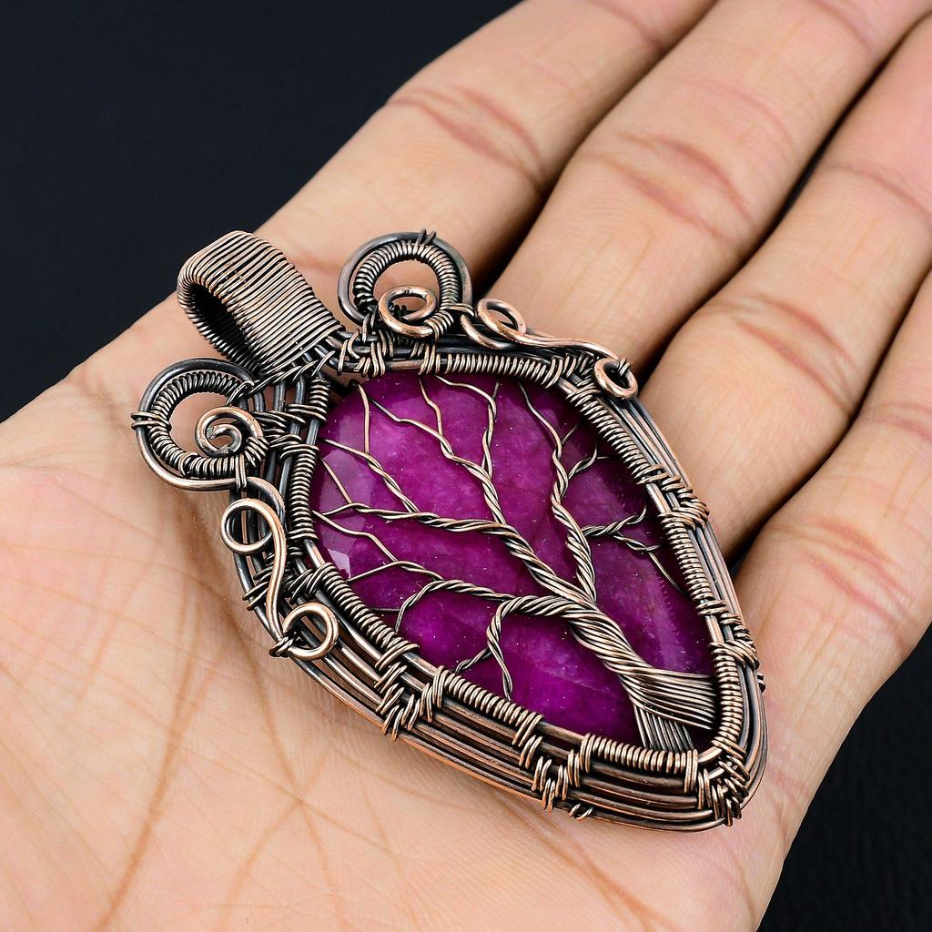 Tree Of Life Ruby Pendant Gemstone Jewelry, 999 Copper Wire Wrapped Handmade Pendant, Latest Design Jewelry