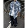 Мужская клетчатая рубашка с квадратным вырезом, молодежная мода, японский стиль, художественная мужская свободная рубашка, новая мода с длинными рукавами, осенний тренд, Харадзюку
