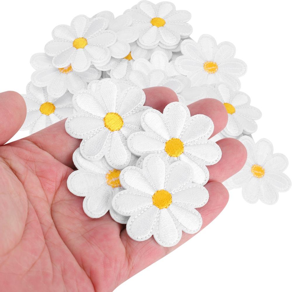 40pcs Cute Pattern Embroidery Cloth Stickers Daisy Pattern Patches  DIY Decoration