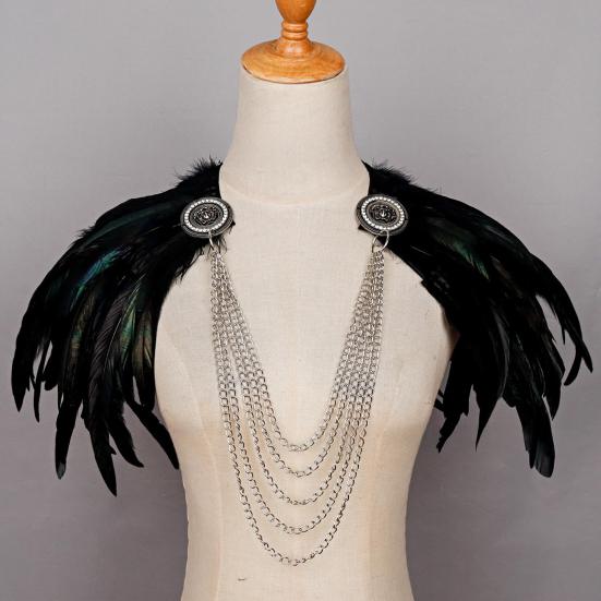 Женская черная накидка-шаль из перьев, готический пелерин-болеро из перьев, пончо с воротником, костюм ведьмы для косплея на Хэллоуин, карнавал