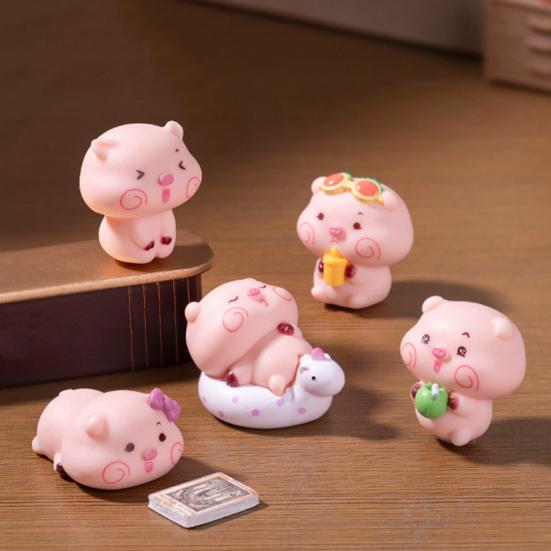 5 шт. Фигурка свиньи Мини Портативный размер Q-версия Дизайн свиньи Статуэтка Миниатюрная свинья Ландшафт Офисный стол Книжная полка Декор для автомобиля