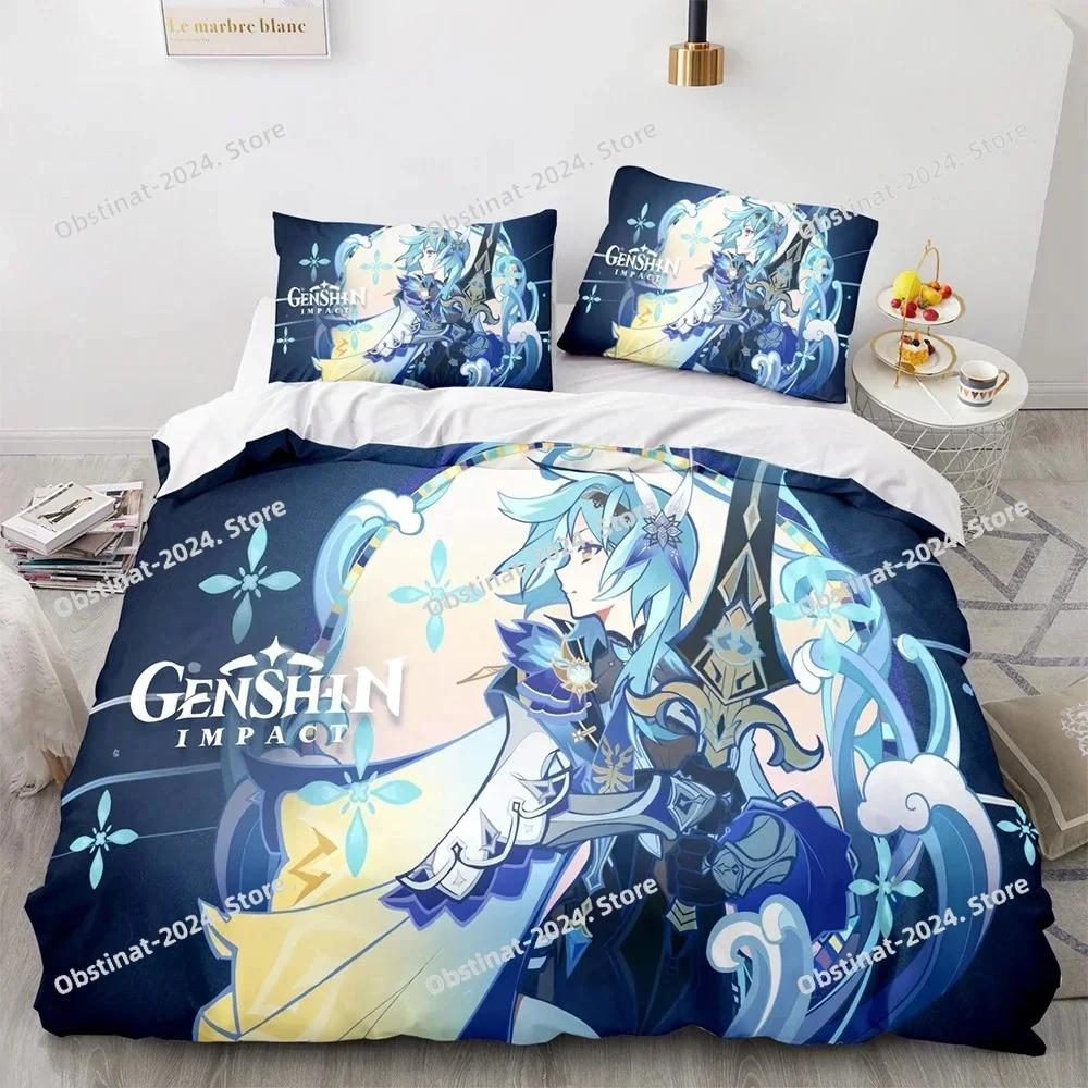3D Genshin Impact Anime Game Bedding Set Printed Comforter Quilt Bed Cover Duvet Cover Pillow Case 3 Pieces Sets Kids Adult Size