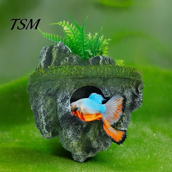 Moss Covered Stone Decor Floating Rock Aquarium Decoration, Realistic Ornament with Aquascaping Decorations for Tanks Cave, Fish Tank Hideout Shelter